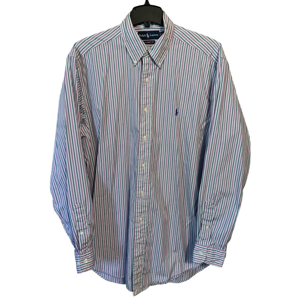 VTG‎ Ralph Lauren Classic Fit Long Sleeve Button Up Shirt L Multicolour Striped
